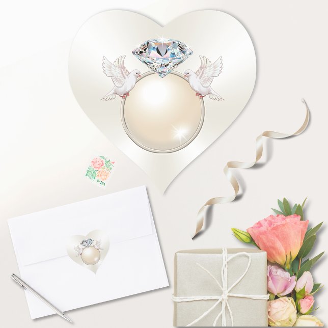 Stickers Coeur, Inséparables, Stickers Anneau Diam (Elegant, wedding envelope stickers. Heart Shaped Stickers for Envelopes, Favor Stickers, Decoration.)