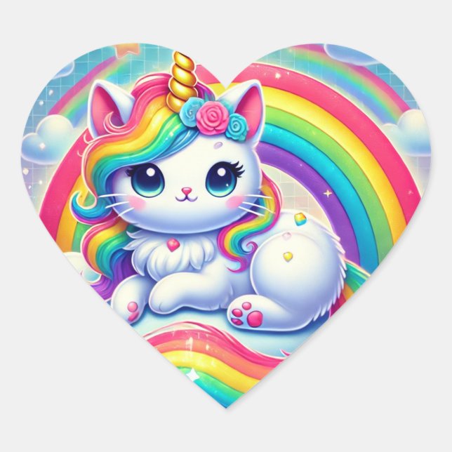 Stickers Coeur Kittycorn Arc-en-ciel (Devant)
