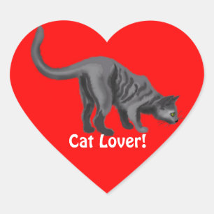 Stickers Coeur Lover de chat Tabby gris