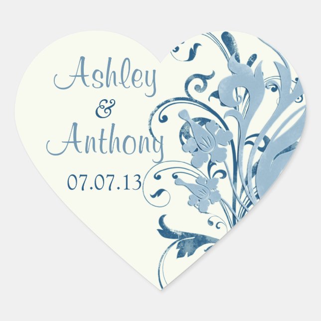 Stickers Coeur Mariage bleu marine ivoire (Devant)