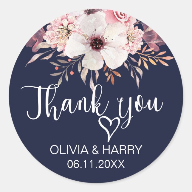 Stickers Coeur Merci Mariage Favoriser | bleu mari (Devant)