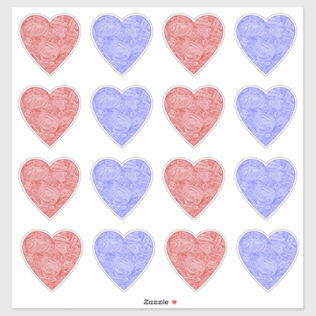 Stickers Coeur rouge et bleu (Feuille)