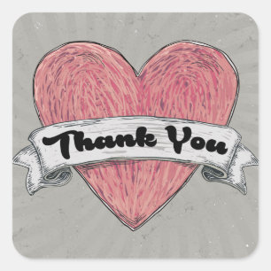 Stickers Coeur rouge et gris Merci Grunge / Sceau