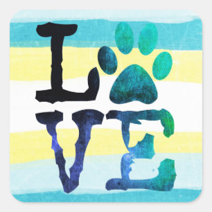 Stickers Coeur Turquoise et Jaune Empreinte de pat
