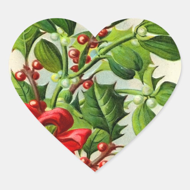 Stickers Coeur Vintage Noël Holly (Devant)