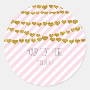 Stickers Coeurs d'or avec bandes rose et blanche
