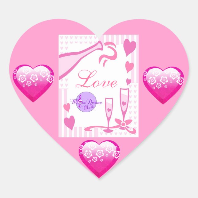Stickers Coeurs et Champagne en forme de coeur (Devant)