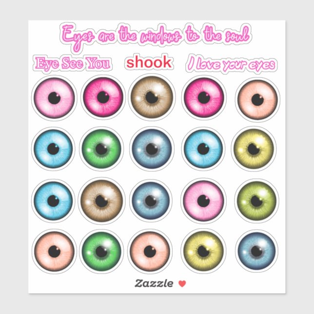 Stickers colorés aux yeux mignons (Feuille)