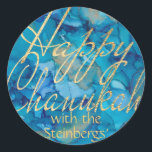 Stickers Colourfully Gold Happy Chanukah Round<br><div class="desc">"Colourfully, Gold, Happy Chanukah" Stickers Round. Have fun using these stickers as cake toppers, gift tags, favour bag closures, or whatever rocks your festivities! Design element, "Happy Chanukah" can be moved, resized and deleted. Personalize by deleting text, "with the Steinbergs" and adding your own words, using your favourite font style,...</div>