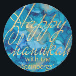 Stickers Colourfully Gold Happy Chanukah Round<br><div class="desc">"Colourfully, Gold, Happy Chanukah" Stickers Round. Have fun using these stickers as cake toppers, gift tags, favour bag closures, or whatever rocks your festivities! Design element, "Happy Chanukah" can be moved, resized and deleted. Personalize by deleting text, "with the Steinbergs" and adding your own words, using your favourite font style,...</div>