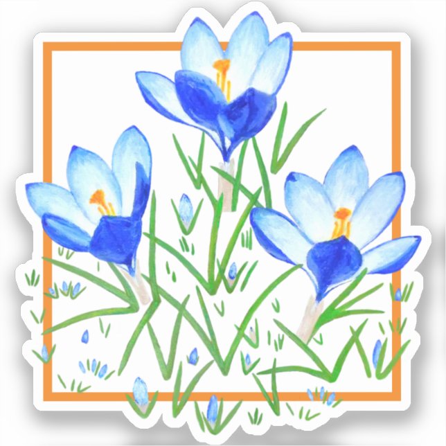 Stickers Coupe Crocus Fleurs Bleu & Blanc Personna (Recto)