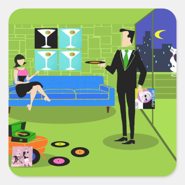 Stickers Couple Cartoon Urbain Rétro (Devant)