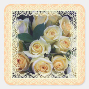 Stickers - Creamy Yellow Roses in Lace