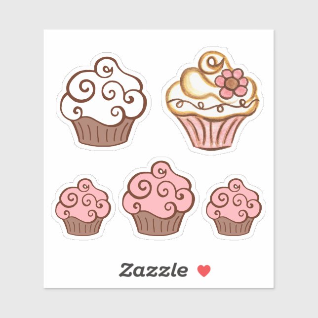 Stickers Cupcake blanc rose (Feuille)