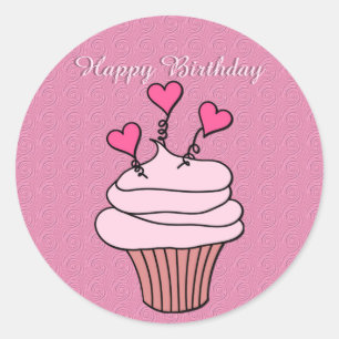 Stickers Cupcake Coeur Rose et Blanc