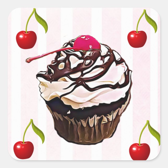 Stickers Cupcake et cerises congelés au chocolat (Devant)