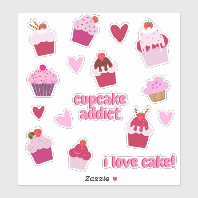 Stickers Cupcakes et Shorcakes aux fraises (Feuille)