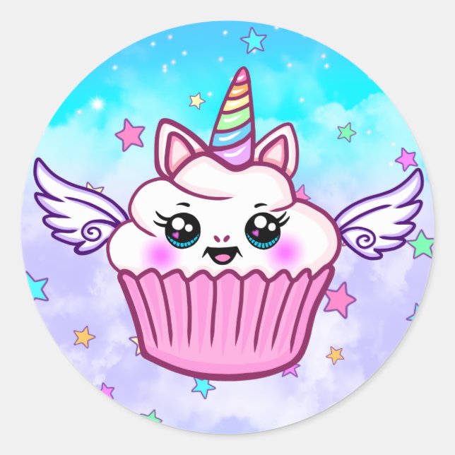 Stickers Cute Rainbow Unicorn Cupcake Kawaii (Devant)