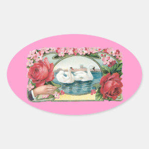 Stickers Cygne et Art Vintage Rose