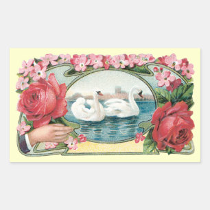 Stickers Cygne et Art Vintage Rose