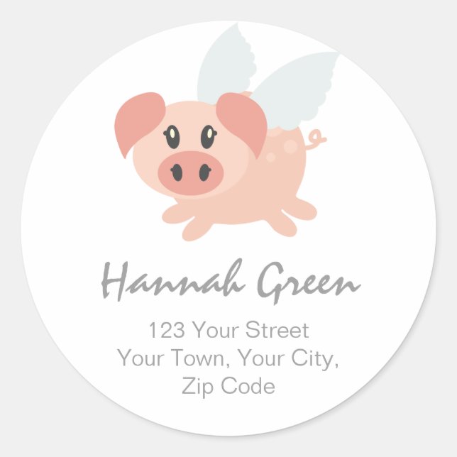 Stickers d'adresse de porc volante personnalisée (Devant)