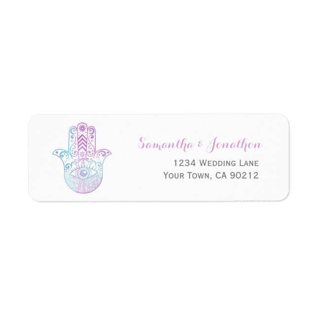 Stickers d'adresse de retour bleu et violet main H (Devant)