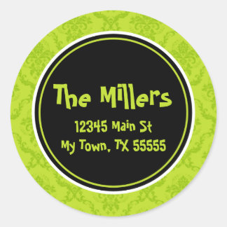 Stickers d'adresse ronde Lime Damask