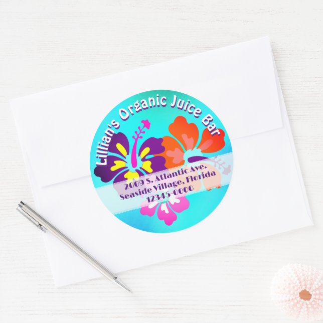 Stickers d'adresse ronde pour Hibiscus d'affaires  (Enveloppe)