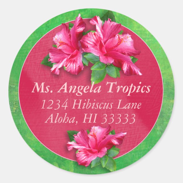 Stickers d'adresses Hibiscus rose (Devant)