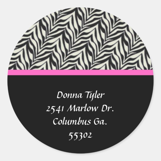 Stickers d'adresses Zebra et Rose (Devant)
