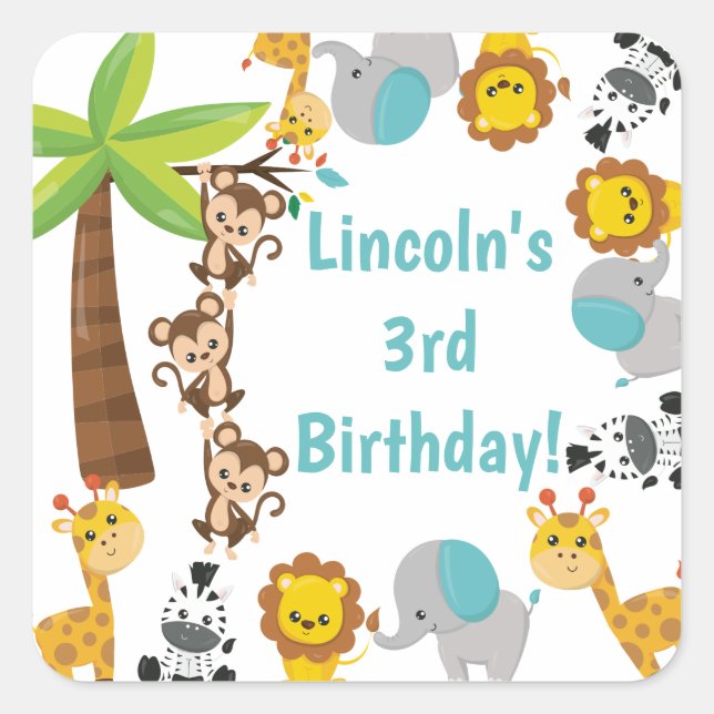 Stickers d'anniversaire d'animal mignon personnali (Devant)