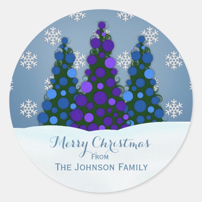 Stickers d'arbre de Noël personnalisé bleu violet (Devant)