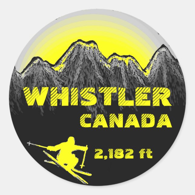 stickers d'art de ski jaune Whistler Canada (Devant)