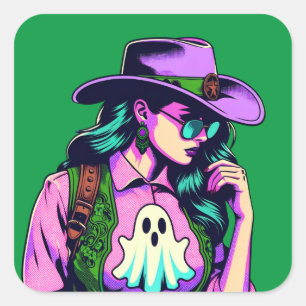 Stickers d'art Pop Cowgirl Ghost Halloween occiden