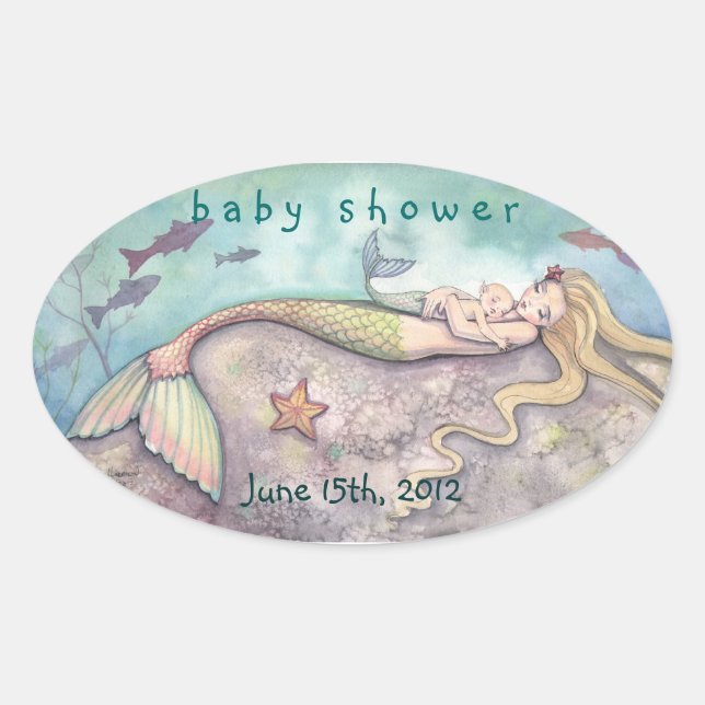 Stickers Date baby shower Sirène et bébé (Devant)