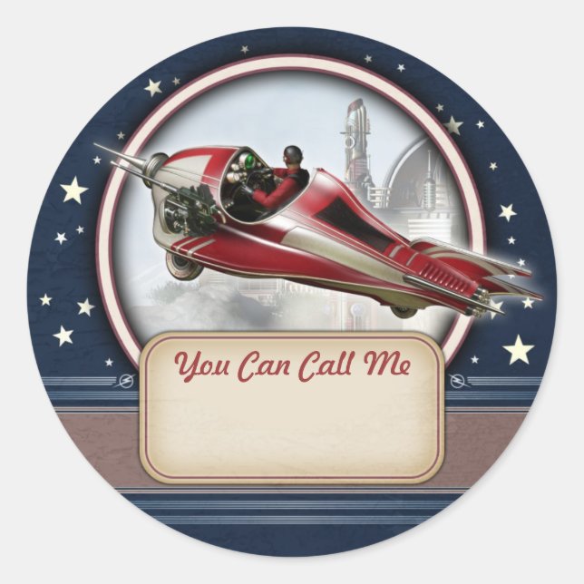 Stickers de balise Red Retro Rocket Name (Devant)