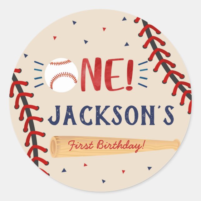 Stickers de baseball premier anniversaire de fête  (Devant)