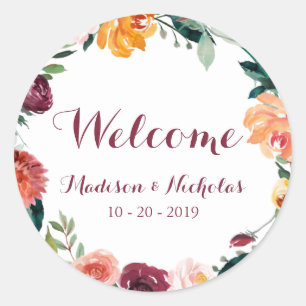 Stickers de bienvenue de mariage de fleurs automna
