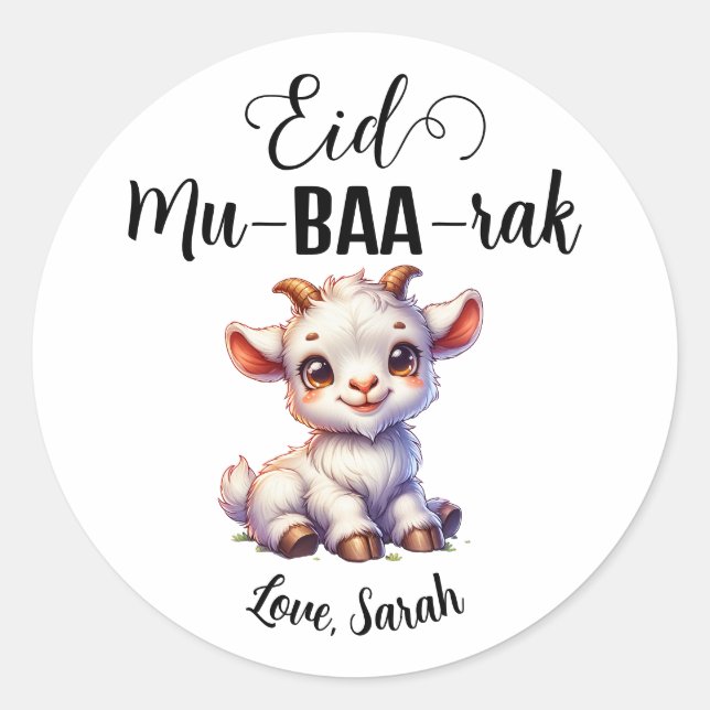 Stickers de chèvre ronde Eid Moubarak personnalisé (Devant)