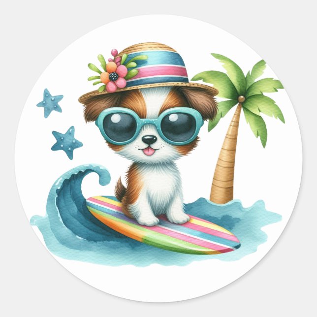 Stickers de chien de surf mignon (Devant)