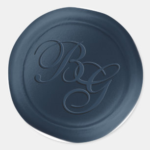 Stickers de cire à double monogramme bleu marine