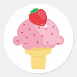 Stickers de cône de crème glacée à la fraise jaune