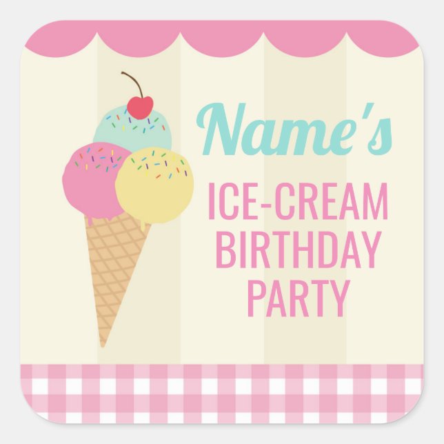 Stickers de fête d'anniversaire crème glacée rose  (Devant)