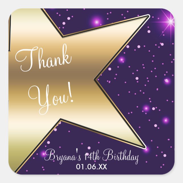 Stickers de fête d'anniversaire Gold Star violet (Devant)