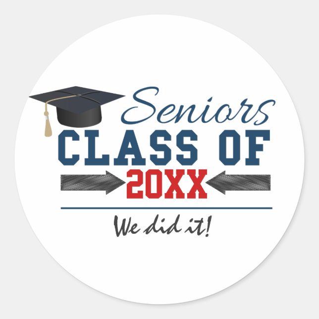 Stickers de graduation en typographie rouge bleu m (Devant)