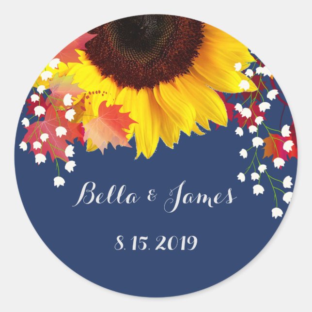 Stickers de mariage bleu de tournesol de la Marine (Devant)
