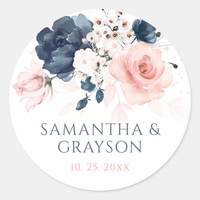 Stickers de mariage bleu marine et rose vif (Devant)
