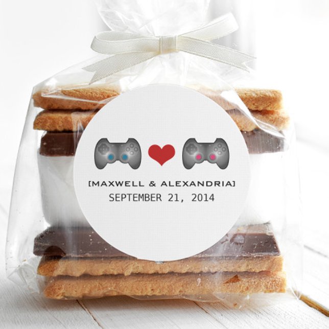 Stickers de mariage bleu rose mignon Gamer (Blue Pink Cute Gamer Wedding Stickers)