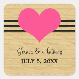 Stickers de mariage coeur à grains de bois, rose