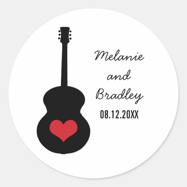 Stickers de mariage Coeur de guitare rouge/noir (Devant)
